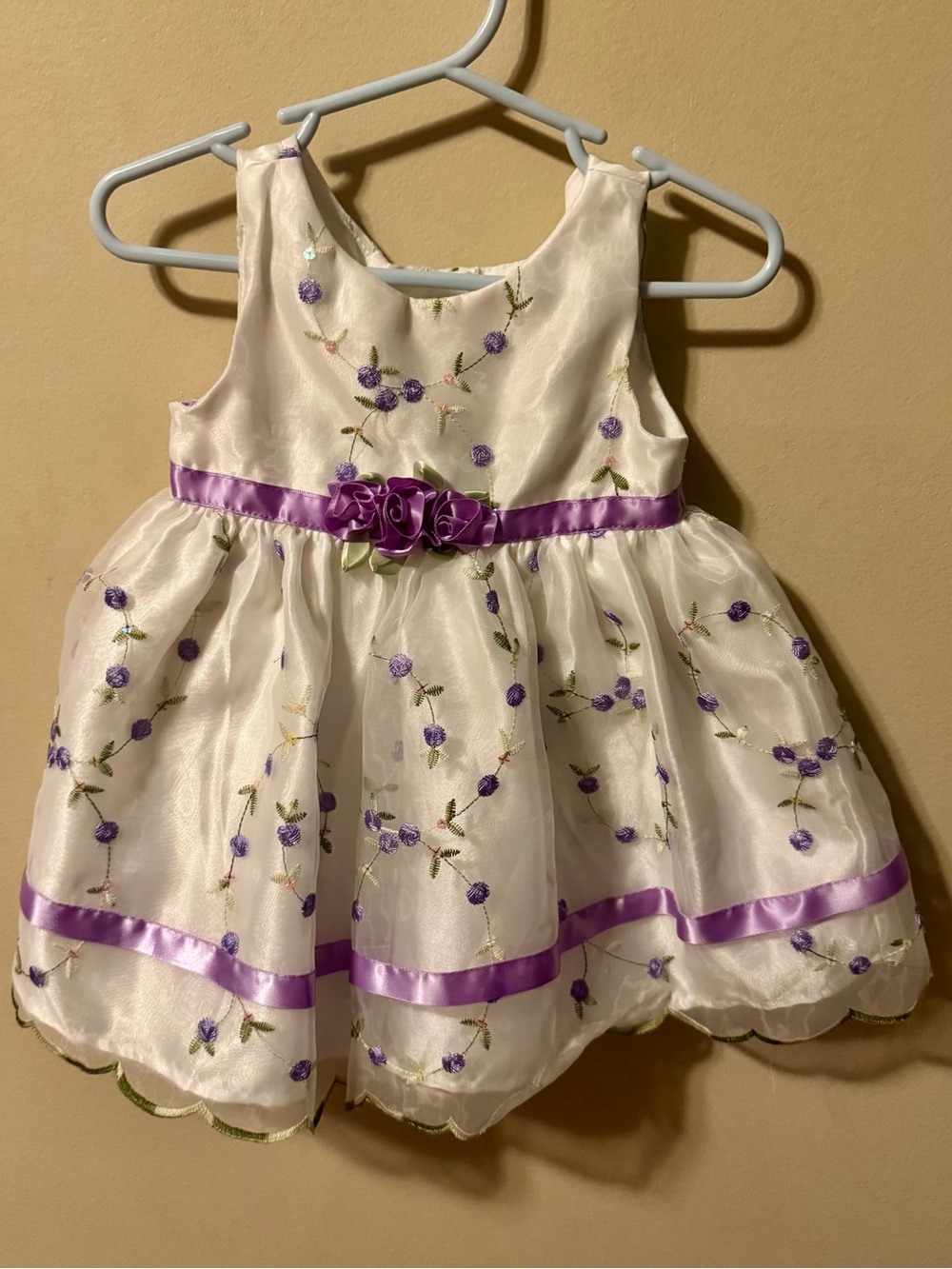 Youngland Ivory Dress with Purple Floral Embroidery